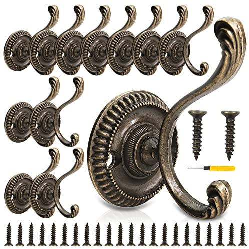 GZcaiyun 12 Stk Vintage Kleiderhaken Wand, Zinklegierung Garderobenhaken Vintage, Bronze mantelhaken für Küche Badezimmer, mit Chrauben, Schraubendreher