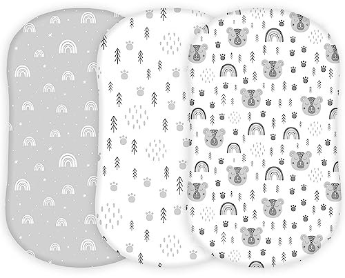 TansyPanda Stubenwagen-Bettlaken für Halo Stubenwagen mit Drehgelenk, Flex, Glide, Premiere und Luxe, 3 Stück, 84 x 43 cm, ultraweich und eng anliegend, Unisex, für Jungen und Mädchen, Grauweiß