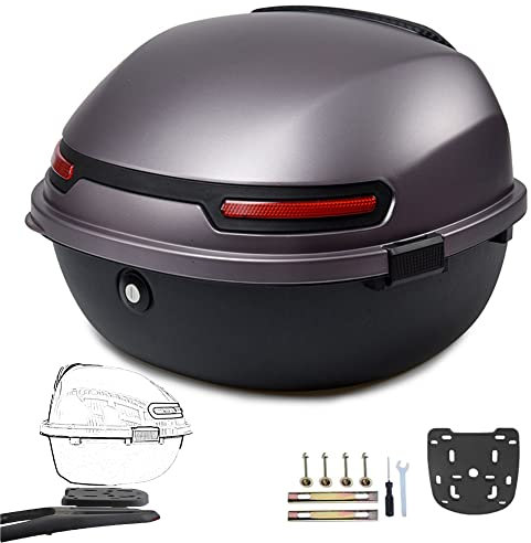 AVIITI Universal-Motorrad-Topcase Mit Rückenlehne Und Sicherheitsschloss Kofferraum/Gepäcktasche Für Motorrad Moped Rücksitzgepäckträger,Grau,32x39x26cm