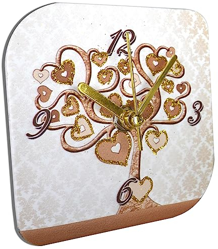 oggettando, Orologio da tavolo in ecopelle bianca stampa ALBERO DELLA VITA CUORE ORO personalizzabile in scatola da regalo. Bomboniere, anniversari. Regali utili, Originali ed Economici (16x16 P)