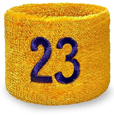 COUVER Basketball-Stern-Armband, goldgelb, mit violett (wie LA Laker Purple), Nummer 23, 10,2 cm, 1 Stück