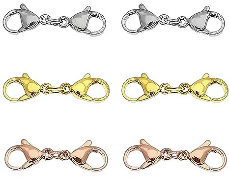 6 Double Lobster Clasps, Stainless Steel Lobster Claw Clasps, Double Claw Connectors, DIY Handmade Jewelry Accessories, Suitable for Necklaces, Bracelets, Pendants, (Steel Color, Gold, Rose Gold)