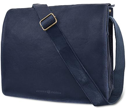 ANTONIO VALERIA Albert Blue Oily Wash Leather Messenger Bag for Men