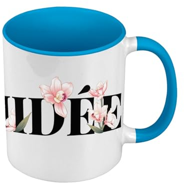 Tasse, Farbe Premium Qualität, Blau – Orchidee Blumen Minimalist Chic Garten Liebe – Tasse mit Henkel und farbigem Innenfutter