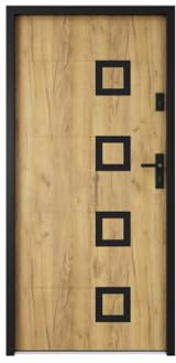 Vente-unique-Puerta de entrada de acero con inox 207 x 100 cm efecto roble - izquierda - TIFANA