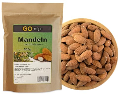 500g Kalifornische Mandeln naturbelassen Mandelnkerne braun Top & Frisch