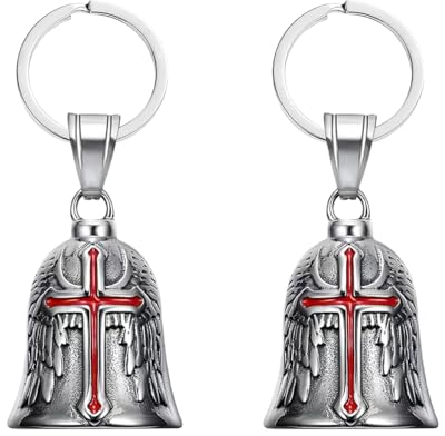 Adunsiaoto 2 Stück Edelstahl Motorrad Glocke Glücksbringer, Motorrad Biker Glück Reiten Glocke Schlüsselring, Motorradglocke Schlüsselanhänger Mit Ring Zum(Rot)