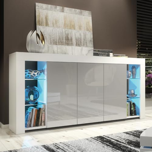 Creative Furniture Sideboard 164 cm White TV Unit Modern Stand Grey Gloss Doors Free LED