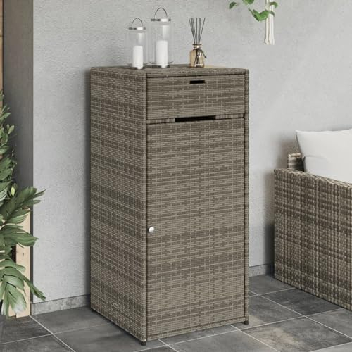 CIADAZ Gartenschrank Grau 55x55x111 cm Poly Rattan, Geräteschuppen, Gerätehaus, Wetterfest, Outdoor Schrank, Gartenhausschränke, Terrassenschrank - 365561