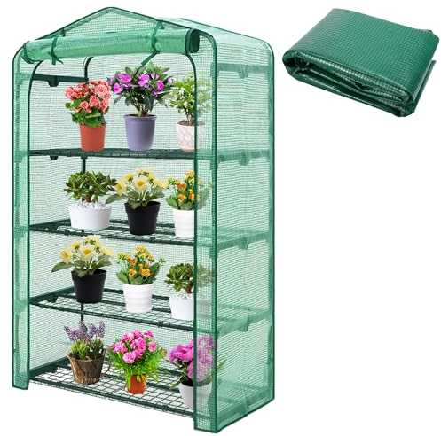 DECOHS Extra breite 4-stöckige Gewächshaus-Ersatzabdeckung, 160 x 101,6 x 48,3 cm, grüne PE-Pflanzen-Gartenarbeit, Gewächshausabdeckung mit aufrollbarer Reißverschlusstür für Gartenarbeit, Pflanzen