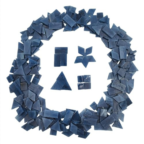 200g Stained Glass Mosaic Tiles, 230 Pieces Square Triangle Rhombus Rectangle Shape Glass Pieces for Mosaic Making Projects (Blue Grey)
