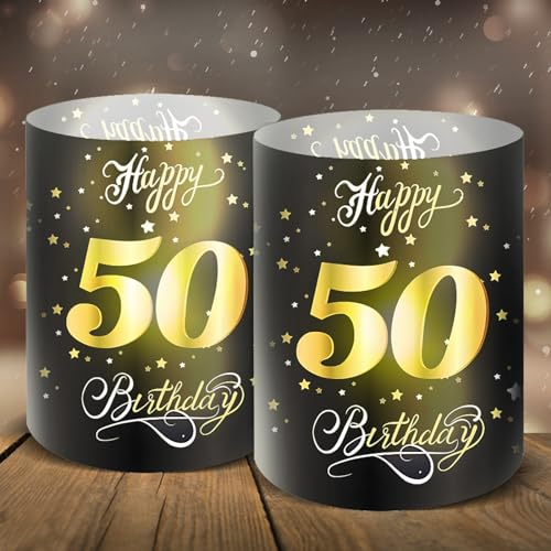 Moorle 12 Windlichter für 50. Geburtstag - Happy Birthday Deko für Männer und Frauen, geeignet für Teelichter oder Kerzen
