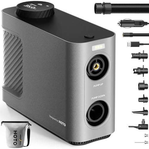 HOTO Compressore Aria Portatile Master, Compressore Portatile Senza Fili Per Auto e Bici, Pompa Elettrica Alimentazione Per Gonfiabili Da Piscina, Materassini Ad Aria, Kayak, Tende, Paddle Board e SUP