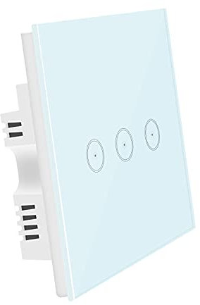 UseeLink Interruptor de luz inteligente Wifi funciona con Amazon Alexa y Google Home, interruptor de pared táctil de cristal blanco (requiere cable neutro), 1 compartimento de 3 vías