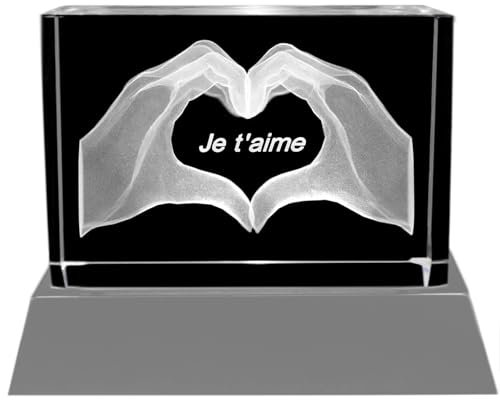 Kaltner Präsente Stimmungslicht - Das perfekte Geschenk: Kristall Glasblock mit 3D Gravur/Ich liebe dich Geschenke für Frauen, Männer/Jahrestag Geschenk für Sie, Ihn/Gravur Herz/Nachtlicht