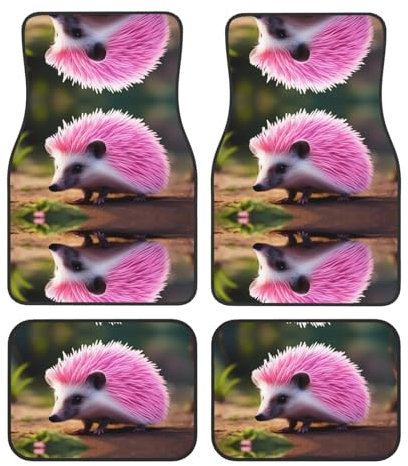 BROLEO Lot de 4 tapis de voiture de qualité avec motif hérisson rose - Toutes les voitures - Facile à nettoyer - Améliore l'intérieur et protège les voitures