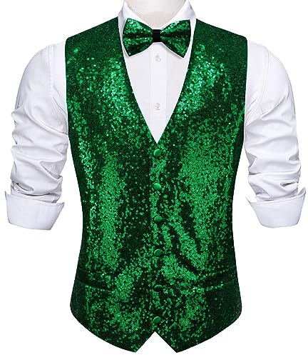 Barry.Wang Herren-Pailletten-Weste-Set, V-Ausschnitt, glänzende Weste, Fliege, Set, Abschlussball, Party, Smoking, Hochzeit, für Herren, Kleid, Anzugweste, S-3XL