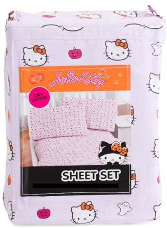 Jay Franco & Sons, Inc. Hello Kitty Halloween-Bettwäsche-Set aus Baumwolle (Flieder mit Kürbisen, Doppelbett)