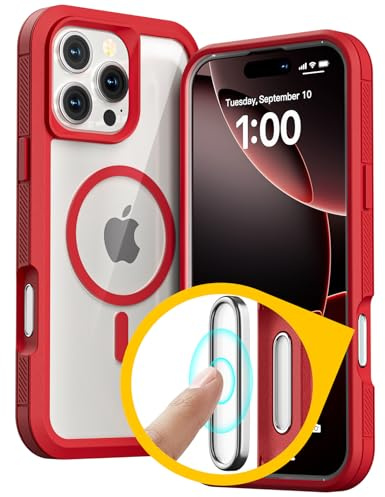 Follaroma for iPhone 16 Pro Case with Camera Control Capture Button, [Compatible with MagSafe], Shockproof Protection, Transparent Double Layer Magnetic Phone Case for iPhone 16 Pro 6.3'', Red