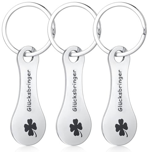 JIYIN 3 Stück Einkaufswagenlöser, Edelstahl Einkaufschip Schlüsselanhänger Abnehmbarer Einkaufswagenchip Einkaufswagen Chips Glücksbringer für Einkaufswagen Öffner Schlüsselanhänger(Silber)