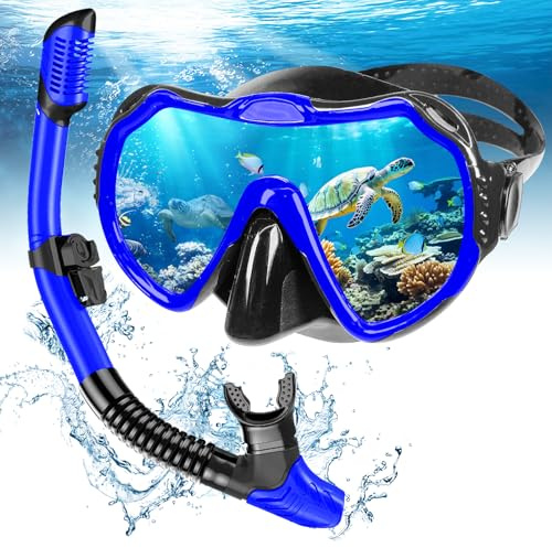 Mengine Schnorchelset Erwachsene, Dry Schnorcheln Set mit Schnorchel und Taucherbrille, Anti-Fog&Anti-Leck wasserdichte Tauchmaske für Erwachsene
