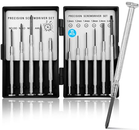 11 Pcs Precision Screwdriver Set, Mini Screwdrivers Kit for Glasses, Watches, Remotes & Household Gadgets, 11 Different Size Micro Screwdrivers, Flatheads, Philips with Pocket Size Carrying Case