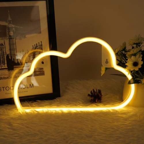 AOOTE Lampe Néon LED en Forme de Nuage, Enseigne Lumineuse Neon Deco, Néon Décoration Murale, Neon Signe pour Décoration Murale, Chambre à Coucher, Bar, Mariage, Fête, Anniversaire