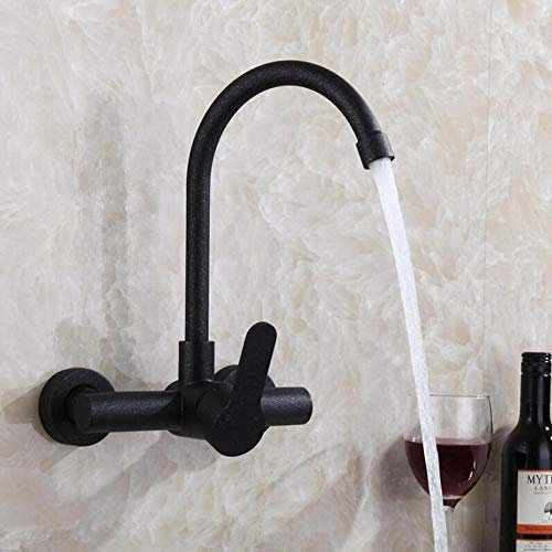 Rubinetti da cucina a monte a parete, 304 pietra di quarzo nera in acciaio inossidabile, rubinetto con acqua calda, lavandino, lavandino, lavandino, grande piega per rubinetti.