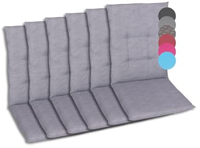 GO-DE Textil Bequeme und attraktive Polsterauflagen für Mittellehner-Gartenstühle (6er-Set, Uni Grau, Mittellehner)