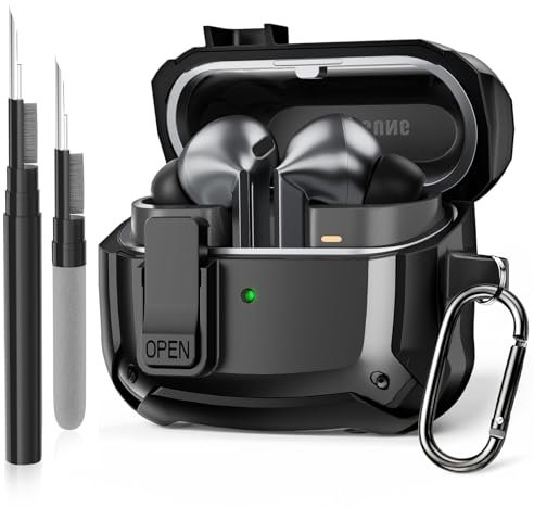 Tuocal Schutzhülle kompatibel mit Samsung Galaxy Bud 3 / Buds 3 Pro Hülle mit Reinigungsset, Robuster Stoßfester Fallschutz Kratzfest Case für Galaxy Bud 3 mit Reinigungsstift und Karabiner, Schwarz