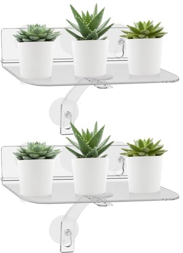 Lot de 2 étagères pour plantes de fenêtre : 30 cm, en acrylique transparent, pour rebord de fenêtre, avec forte aspiration, étagère de fenêtre pour plantes pour jardins intérieurs, fleurs, plantes