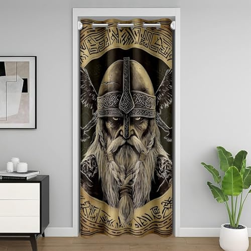 Loussiesd Wikinger Norwegisch Türvorhang 106x203cm Antike Wikinger Vorhang für Kinder Mädchen Jungs Vintage Exotic Tribe Dekor Isolierter Wärmevorhang Zimmer Dekor Zimmer Divider