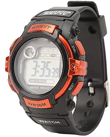 equlup Digitale Sportarmbanduhr, LCD-Elektronikuhr, leuchtende Sportuhr, Chronograph, Stoppuhr mit LED-Hintergrundbeleuchtung, Alarm, Datum für Herren (Orange)