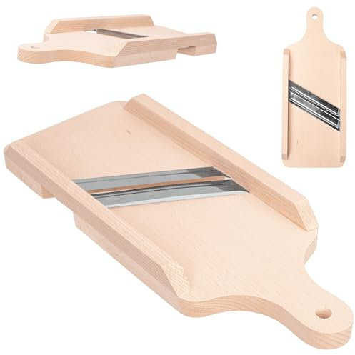 KADAX Gemüsehobel aus Holz, Krauthobel mit 2 scharfen Edelstahlklingen, Gurkenhobel, traditioneller Kohlhobel, Küchenhobel für Gemüse, Gurkenreibe (35.5 x 14 cm)