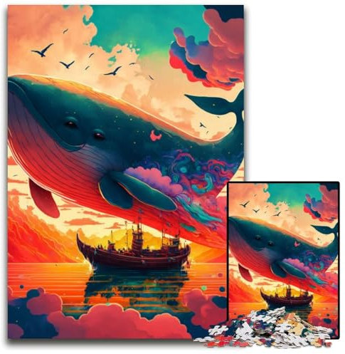 Whales Voyage Puzzle für Erwachsene, 1000 Teile, anspruchsvolle Puzzles, Familienspaß, Gehirntraining, Teenager, 26x38cm