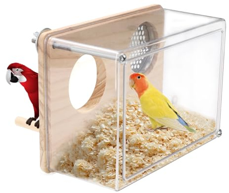Parakeet Nesting Box for Cage, High-Transparent PET Parakeet Nest, Versatile Bird Houses for Canary, Lovebird and Parrot, Bird Boxes for Nesting with Wood Perch, Bird Cage Accessories