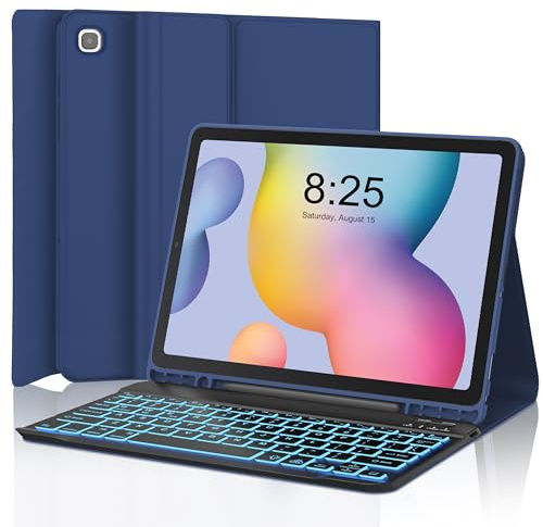Custodia per tastiera per Samsung Galaxy Tab S6 Lite 10,4 pollici 2024/2022/2020, tastiera Bluetooth rimovibile retroilluminata, Smart Folio Cover con S Pen Holder per tablet S6 Lite SM-P620/P625/P610