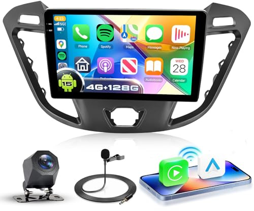 VECHTEL 4G+128G Autoradio Android 15 für Ford Transit Custom Tourneo 2013-2018, 9 Zoll In-Cell HD Touchscreen mit Drahtlos Carplay Android Auto, Auto Radio mit GPS Wi-Fi USB Bluetooth FM RDS Kamera