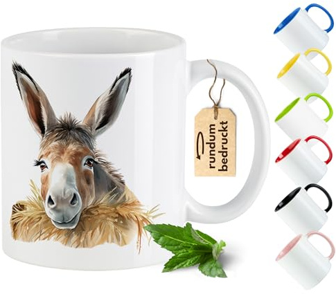 GRAZDesign Esel Tasse 330 ml – Keramiktasse mit süßem Esel Motiv für Kinder & Erwachsene – lustiger Kaffeebecher Geschenk für Tierliebhaber & Bauern - Blau