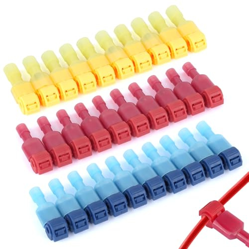 150 Stück Abzweigverbinder Set, 75 T-Tap Kabelverbinder + 75 Flachstecker, Isolier Schnellverbinder Kabel, Stromdieb Kfz für Elektrogeräte, Autos, Schiffe (Rot, Blau, Gelb)
