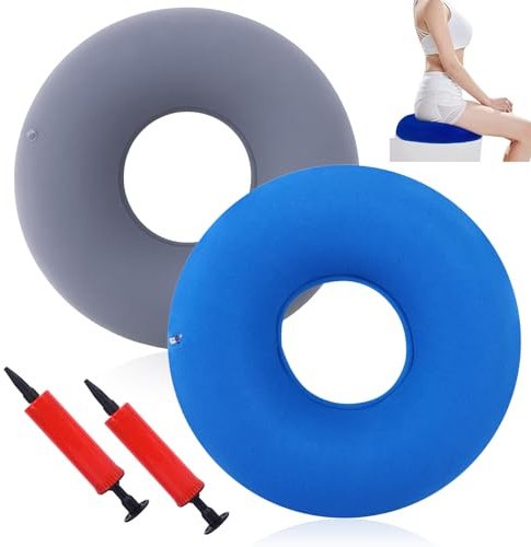 MDPUTY 2 Stück Hämorrhoiden Sitzkissen, 35 cm Donut Kissen Sitzkringel Sitzring Nach Op mit Pumpe Ringkissen für Entlastung Steißbein Steißbeinschmerzen (Grau und Blau)