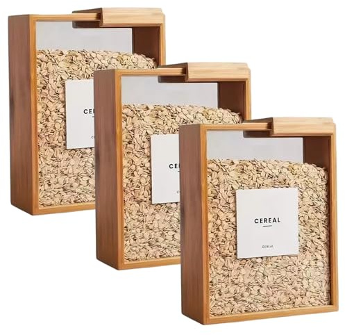 Wedhapy Distributeur de céréales et de snacks lot 3 boîtes en bois 3 litres avec couvercles hermétiques pour riz farine snacks et aliments pour animaux.