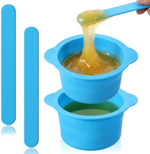 Elegaperma 2pc Silicone Wax Pot Insert, Reusable Wax Warmer Silicone Liner | Non-Stick Wax Silicone Bowl & 2 Stick for Hair Removal, DIY Face Masks, Pigments,and Hair Dyes, Blue