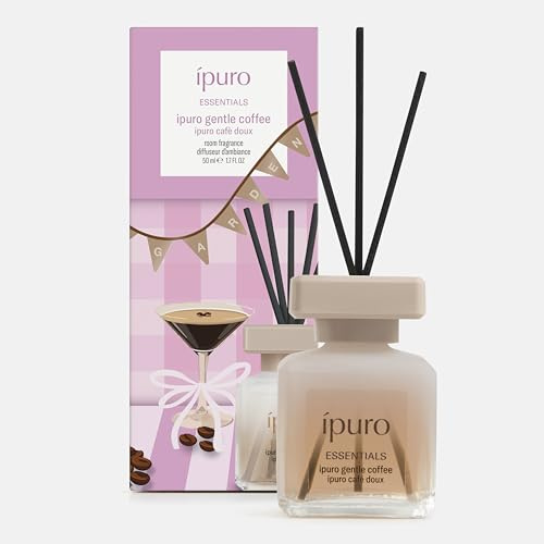 ipuro - Essentials gentle coffee Raumduft 50ml - Cremiger Kaffeeduft mit Mandel, Milch & Vanille - Lufterfrischer, Duftdiffuser mit Rattanstäbchen - Süßer Raumduft für Wohnzimmer, Küche, Schlafzimmer