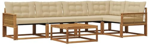 vidaXL Outdoor-Sofagarnitur mit Kissen 6 pcs Natur und Beige, Garten-Sofa, modernes Outdoor-Sofa, langlebige Terrasse, Chill-Lounge, stilvolle Komfort-Einheit zum Entspannen
