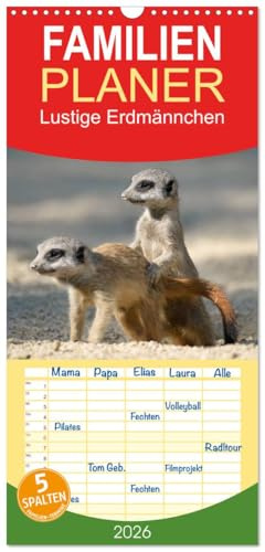 Familienplaner 2026 - Lustige Erdmännchen mit 5 Spalten (Wandkalender, 21 cm x 45 cm), CALVENDO: Lustige Fotos von jungen Erdmännchen (CALVENDO Tiere)