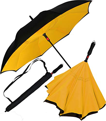 iX-brella Reverse-Regenschirm Automatik- umgedreht zu öffnen - schwarz-gelb