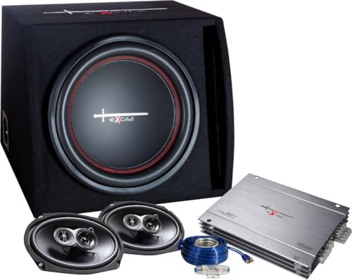 Excalibur X2 Komplettes Auto-Audio-Kit - 10 Zoll (25 cm) Aktiver Subwoofer - 500W Spitzenleistung - Inklusive Verstärker und Komplettem Kabelsatz - All-in-One Basslösung