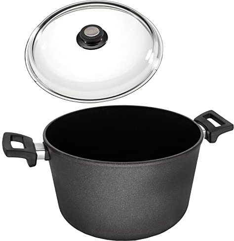 Eurolux Guss-Topf Ø 28 cm Induktion Set mit Deckel aus Glas - 8.5 Liter - großer induktiver Universal-Suppentopf Aluguss mit Antihaft-Beschichtung - Made in Germany