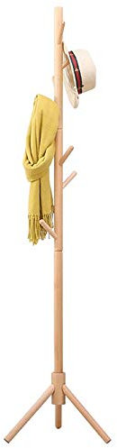 BAKAJI Attaccapanni Appendiabiti di Design a Piantana da Terra in Legno di Betulla con 8 Ganci Appendi Abiti e Base Treppiedi Dimensione 41 x 41 x 176 cm (Naturale)